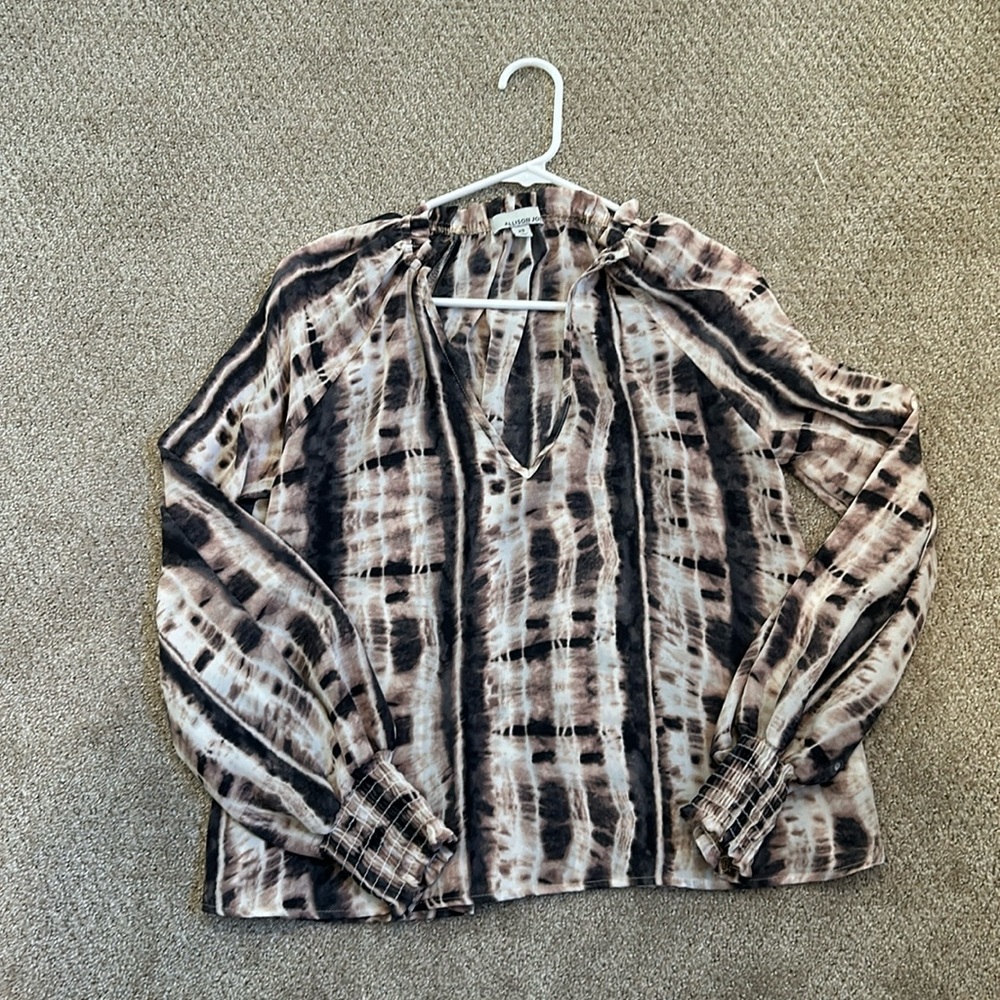 Alison Joy blouse muted grey, ivory and blush